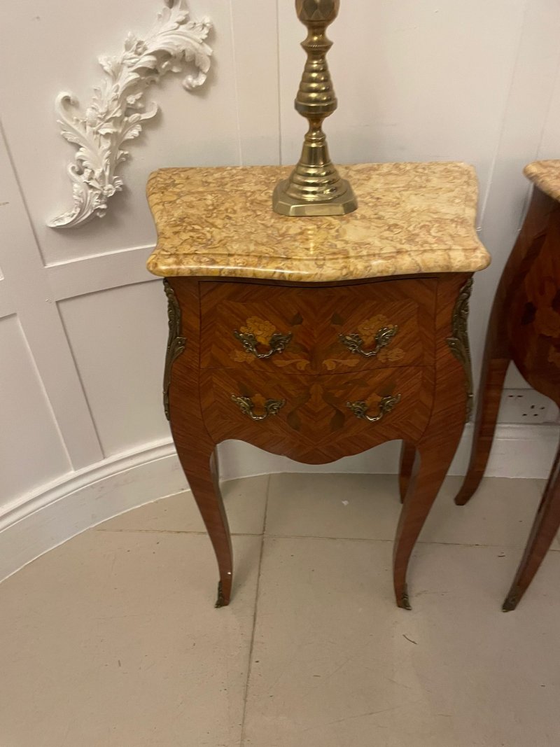 Antique Quality Pair of French Louis XV Style Marquetry Bedside Cabinets